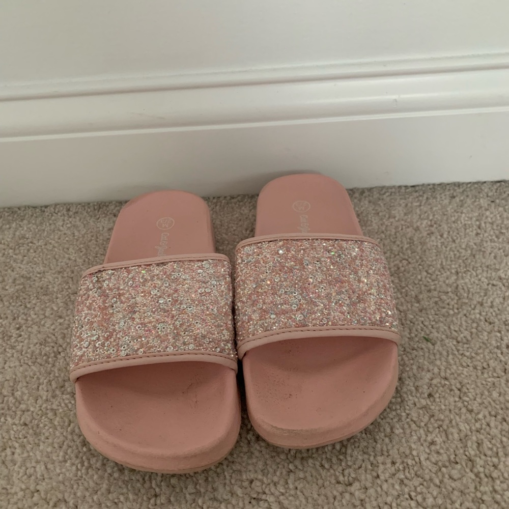 Cat & Jack Girls Pink Glitter Slides: SiZe 2/3 - Picture 3 of 7